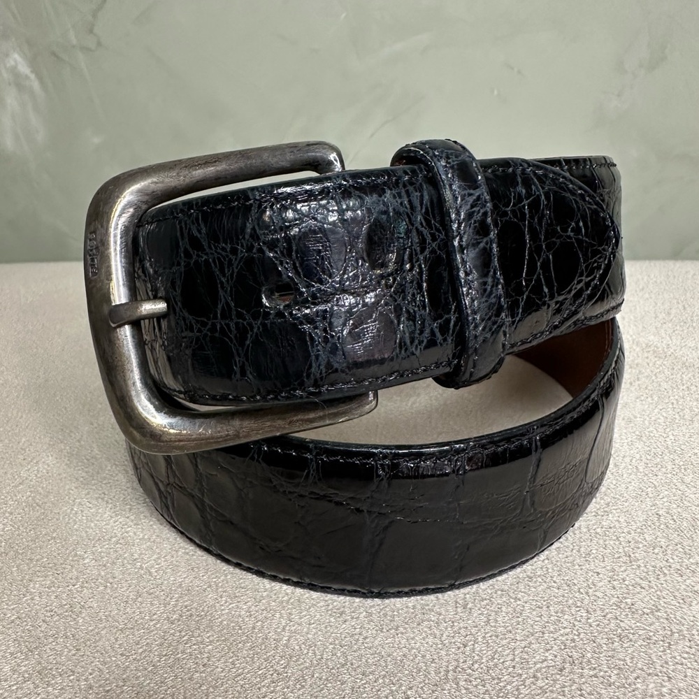 Polo Ralph Lauren Genuine Alligator Black Leather Belt Sterling Buckle Size 30